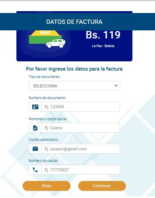 Comprar SOAT Online- Datos de la Factura