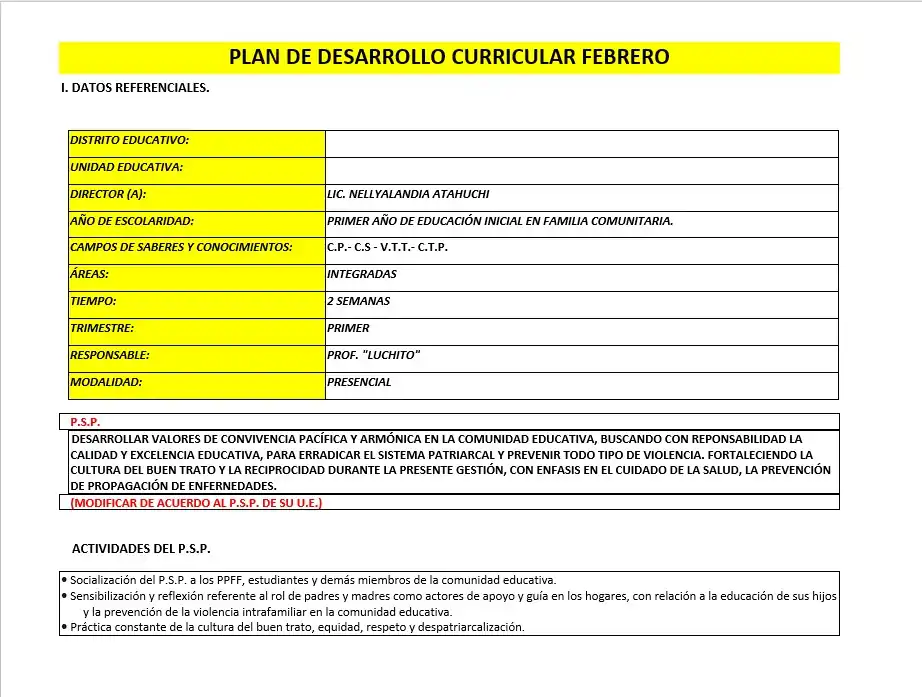 Plan de Desarrollo Curricular Nivel Inicial