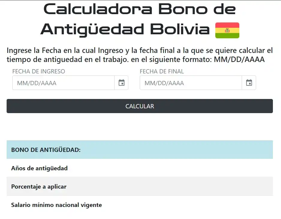 Calcular Bono de antiguedad en bolivia