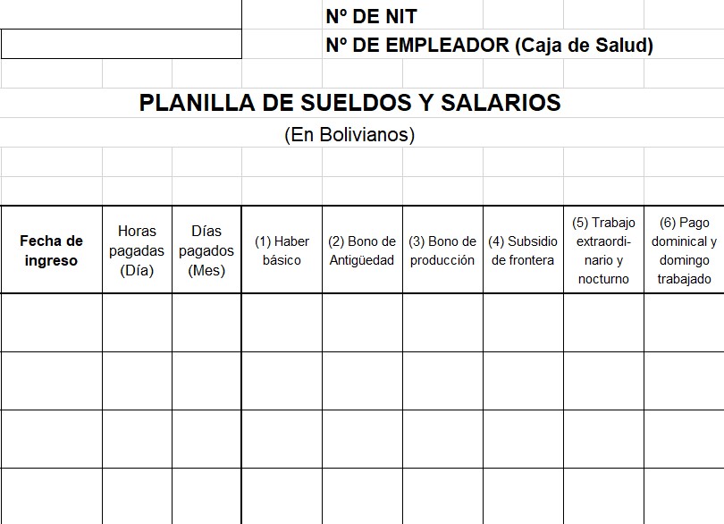 Planilla de Sueldos y Salarios Bolivia en Excel