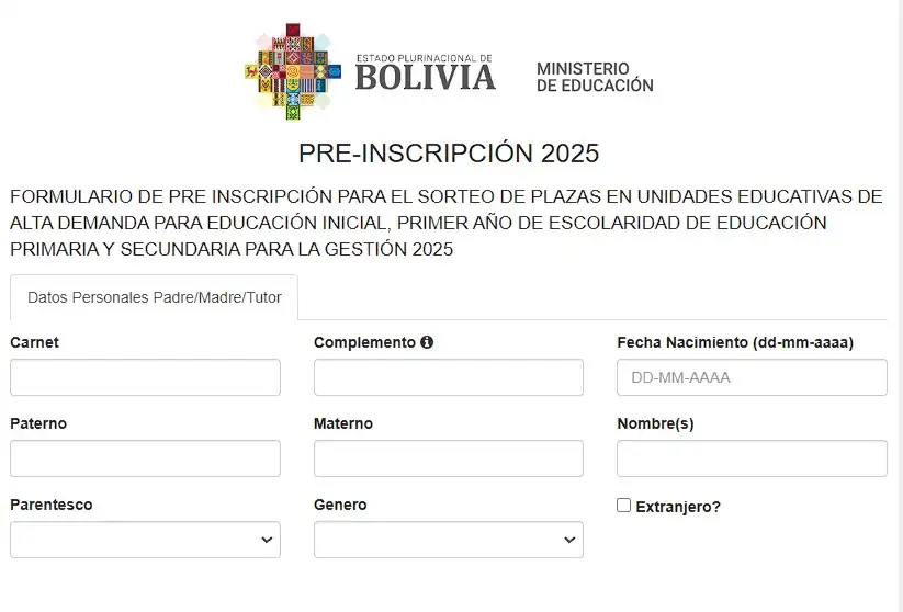 Formulario de Preinscripción 2025 Webmaster Bolivia