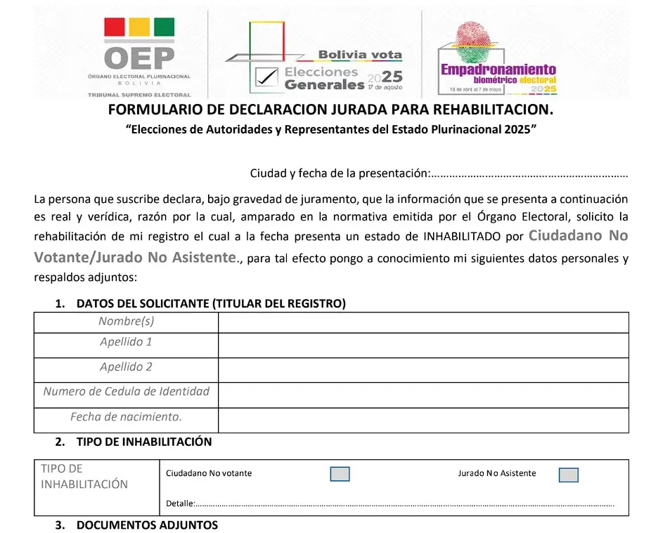 Solicitar Rehabilitacion al Padron electoral Online