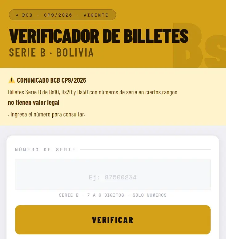 Verificador de Billetes Serie B Bolivia
